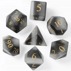 Foam Brain Dice: 7 Set Gemstone Frosted Cat's Eye Black White FBG5752